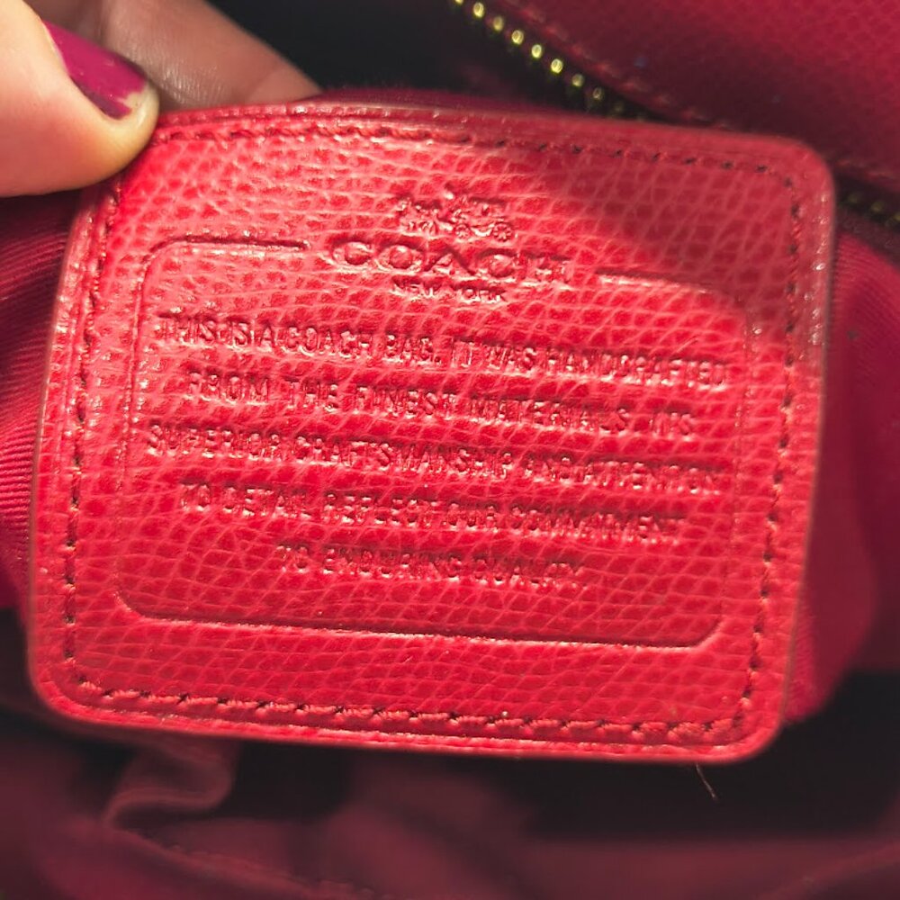 Coach Leather City Tote Bag Red City Zip Carry All Cross Grain Please Read - Picture 10 of 14